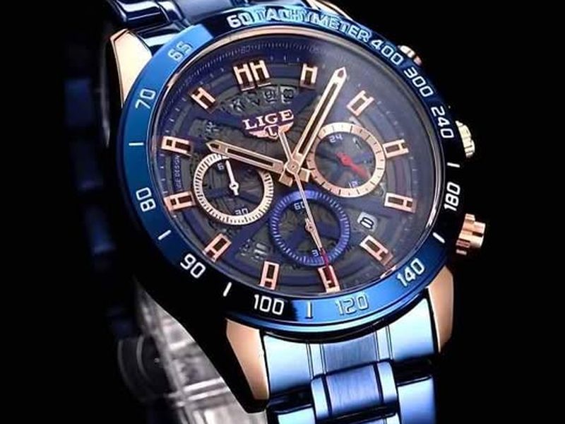 Montre Lige en Acier Bleu Inoxydable
