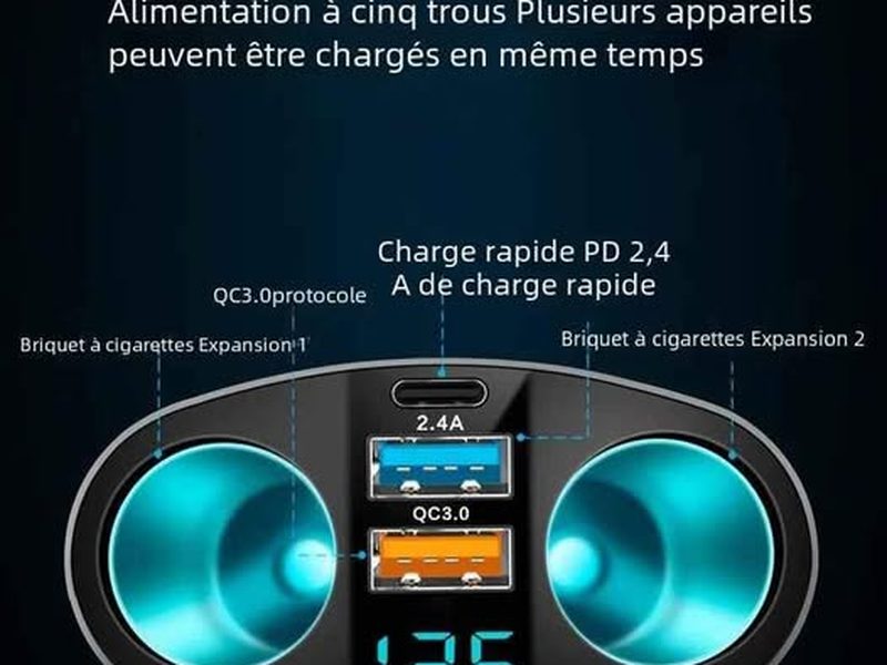 Fm Bluetooth multiport pour voiture avec chargeur rapide