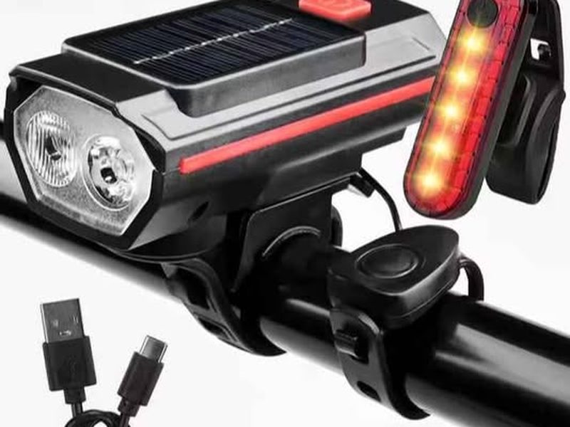 Kit complet de feux velo solaire et electrique, klaxon et feux arriere