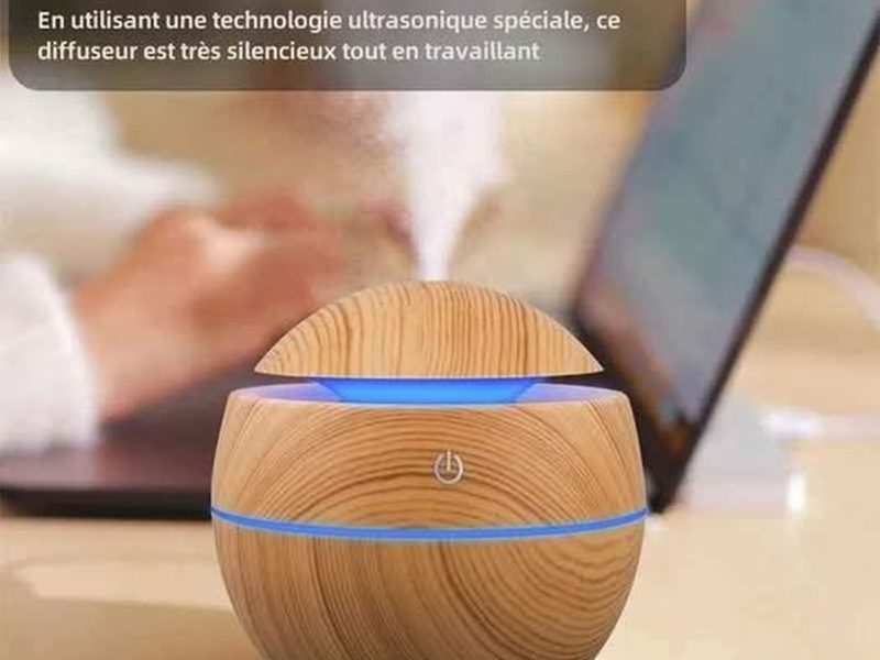 Humidificateur d'air diffuseur aspect bois — brume froide silencieux USB
