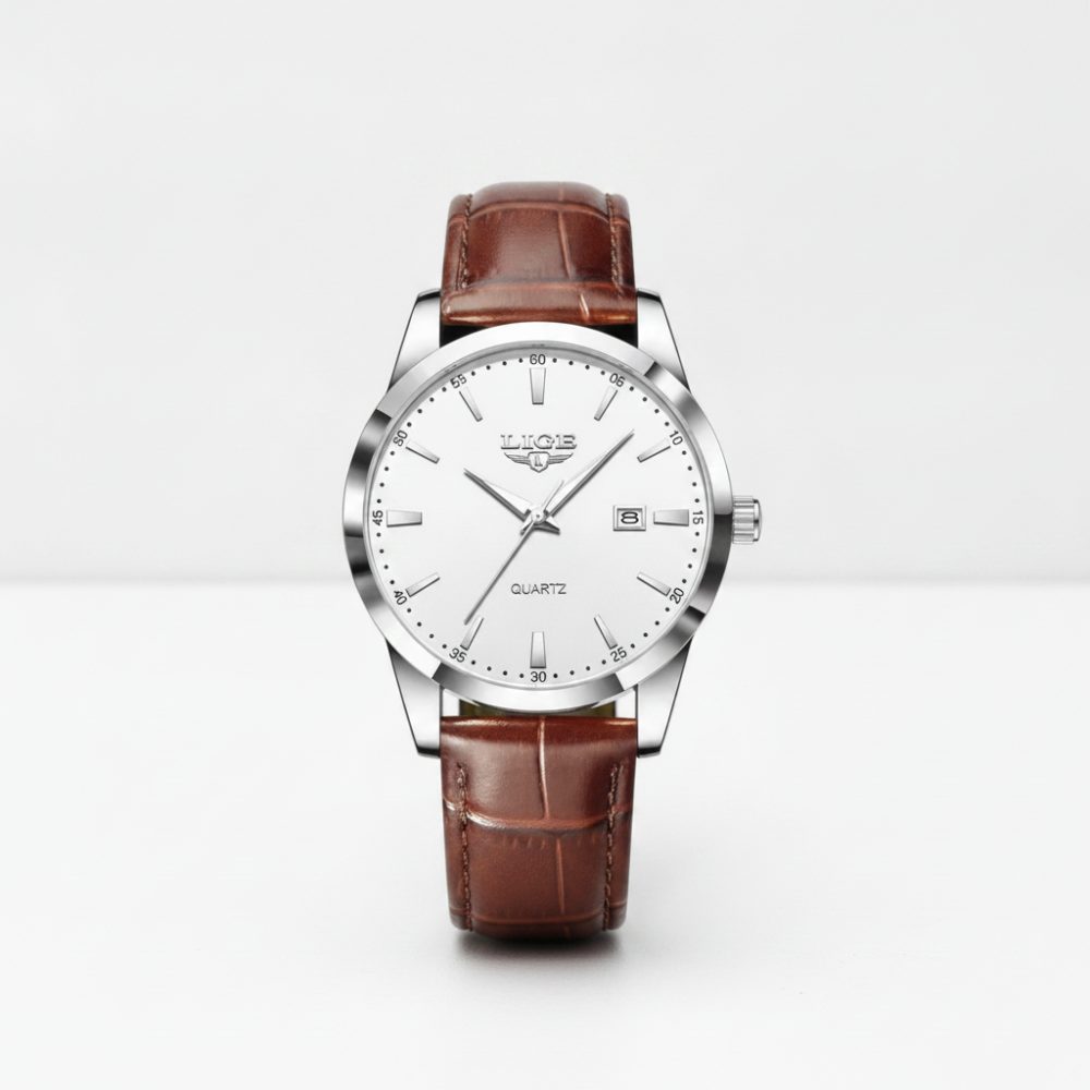 Montre Homme Lige en Acier Inoxydable et Bracelet En.cuir