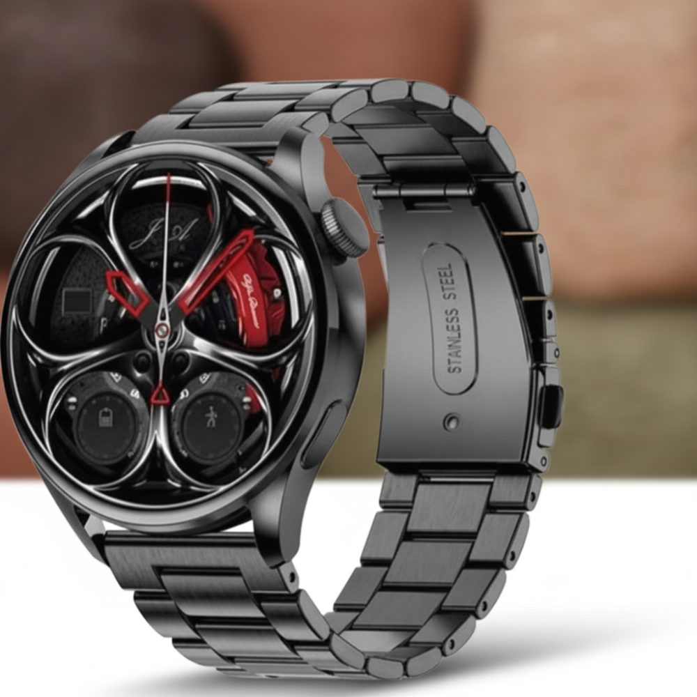 Montre connectee multifonction NFC, bracelet metal et silicone